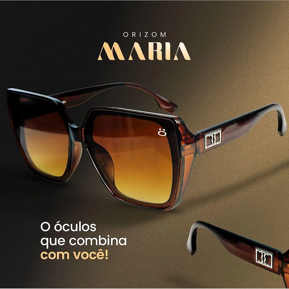 Óculos de Sol Orizom Maria em Acetato Marrom com Lentes Proteção UV e Case Premium