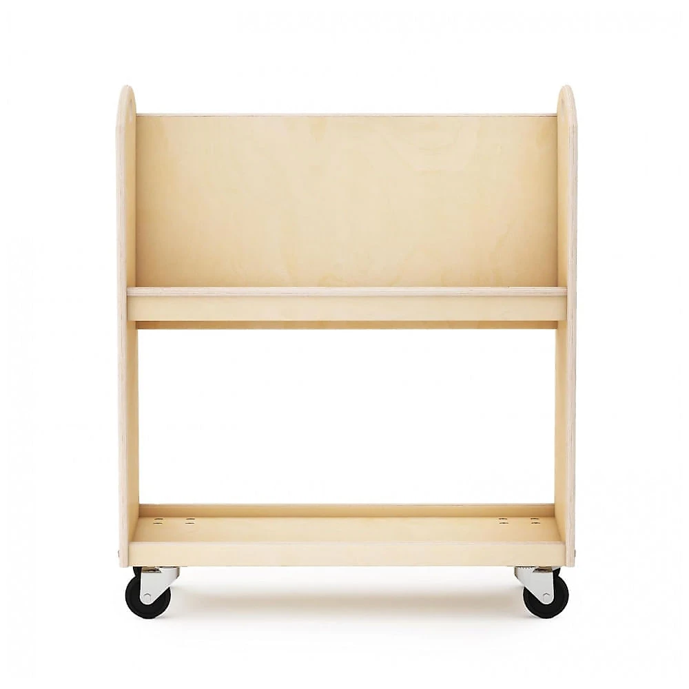 Carrinho infantil para livros Guidecraft EdQ Natural com 2 prateleiras e rodízios em madeira bétula 75cm para organização Montessori