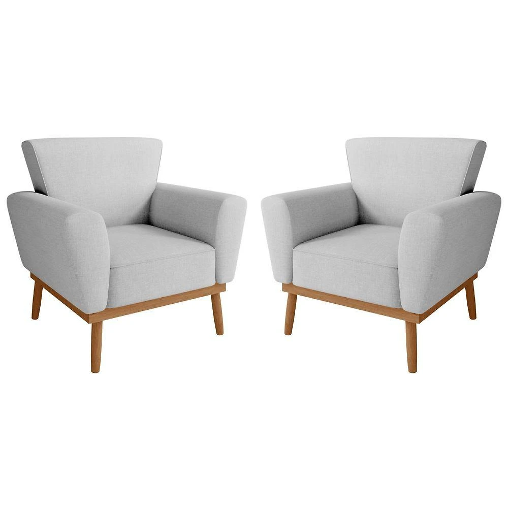 Jogo Poltrona Lorena para Sala Linha Conforto Cinza com Pés Palito Madeira Framar