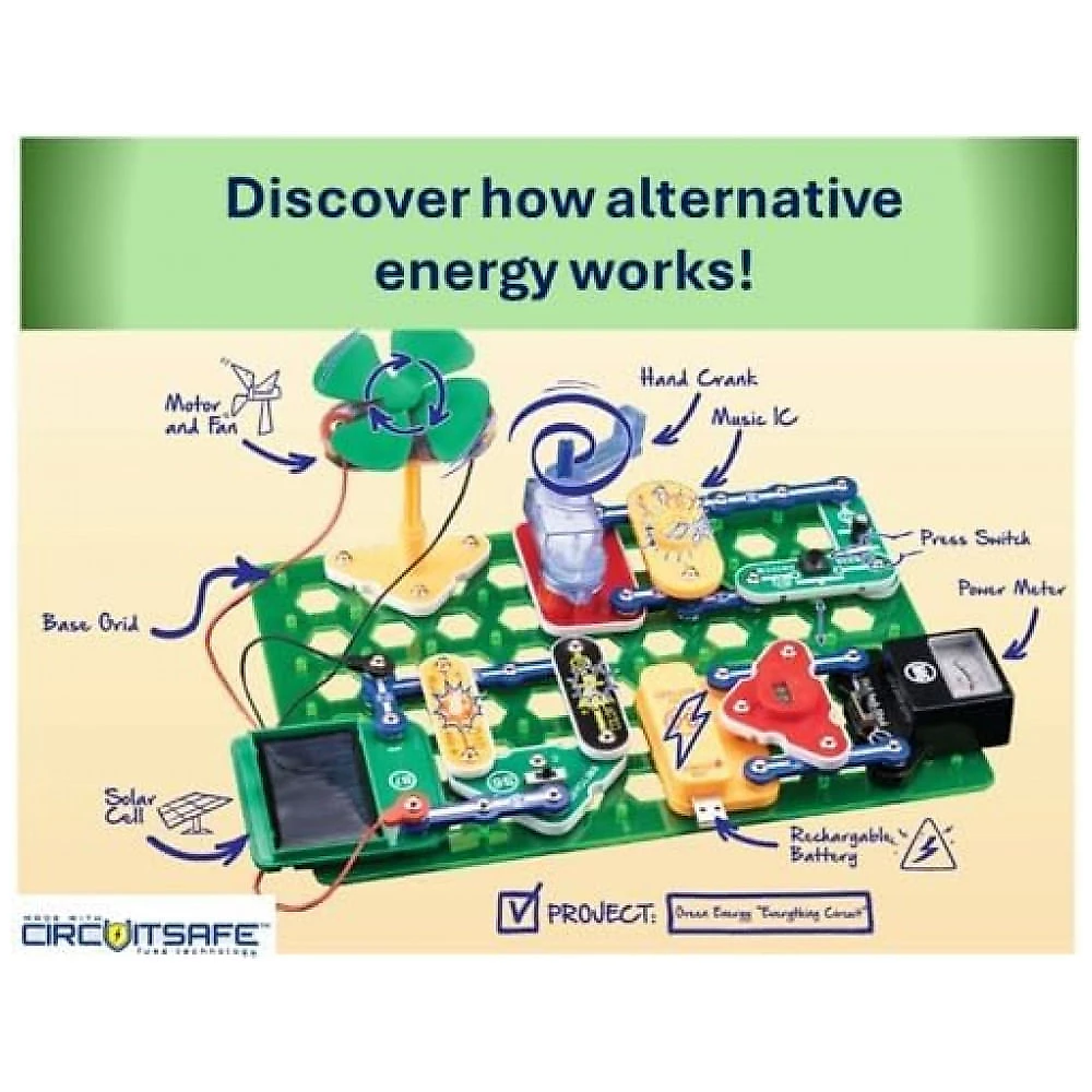 Snap Circuits SCG-225 Green Energy – Kit Educacional de Eletrônica e Energias Renováveis para Crianças a Partir de 8 Anos