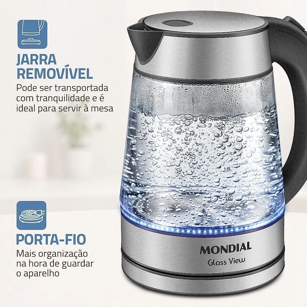 Chaleira Elétrica Mondial CE-19-GI 1250W 1,7L Transparente 110V