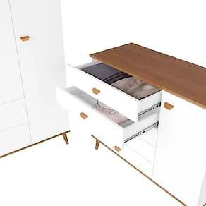 Miniatura Guarda-Roupa Bartira Ternura com 3 Portas, 2 Gavetas + Cômoda Bartira Ternura com 5 Gavetas e 1 Porta Branco Wood