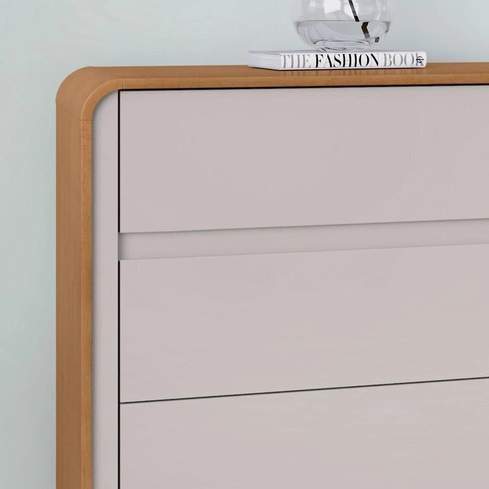 Quarto Completo Cama Solteiro com Cômoda 8 Gavetas e Mesa de Cabeceira Amêndoa Clean/Off White