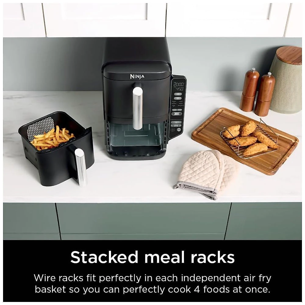 Fritadeira de Ar Air Fryer Dupla 7,5 Litros com Tecnologia DoubleStack Cozinha 4 Alimentos Simultaneamente, 110V 1690W, Ninja SL201, Preta
