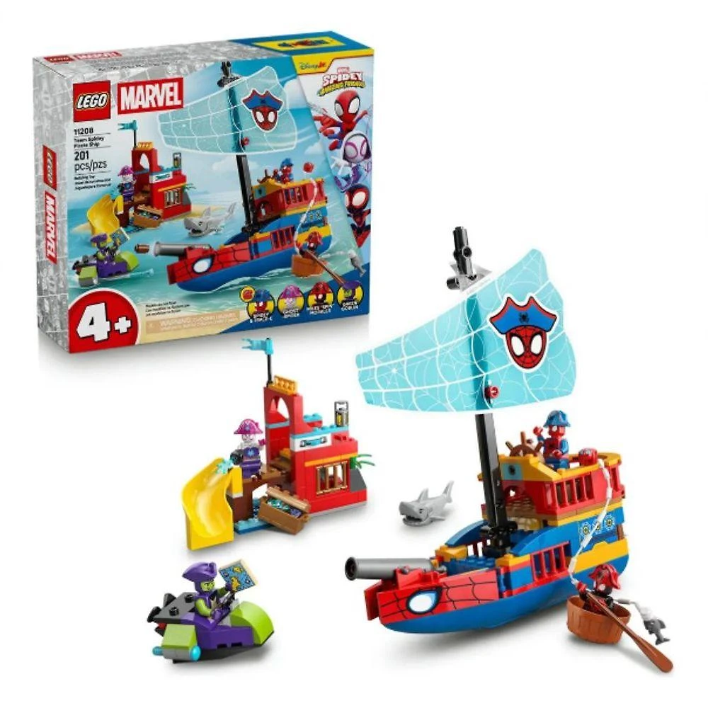 Brinquedo de Montar Spidey Navio Pirata da Equipe Marvel com 201 Peças Preto Lego