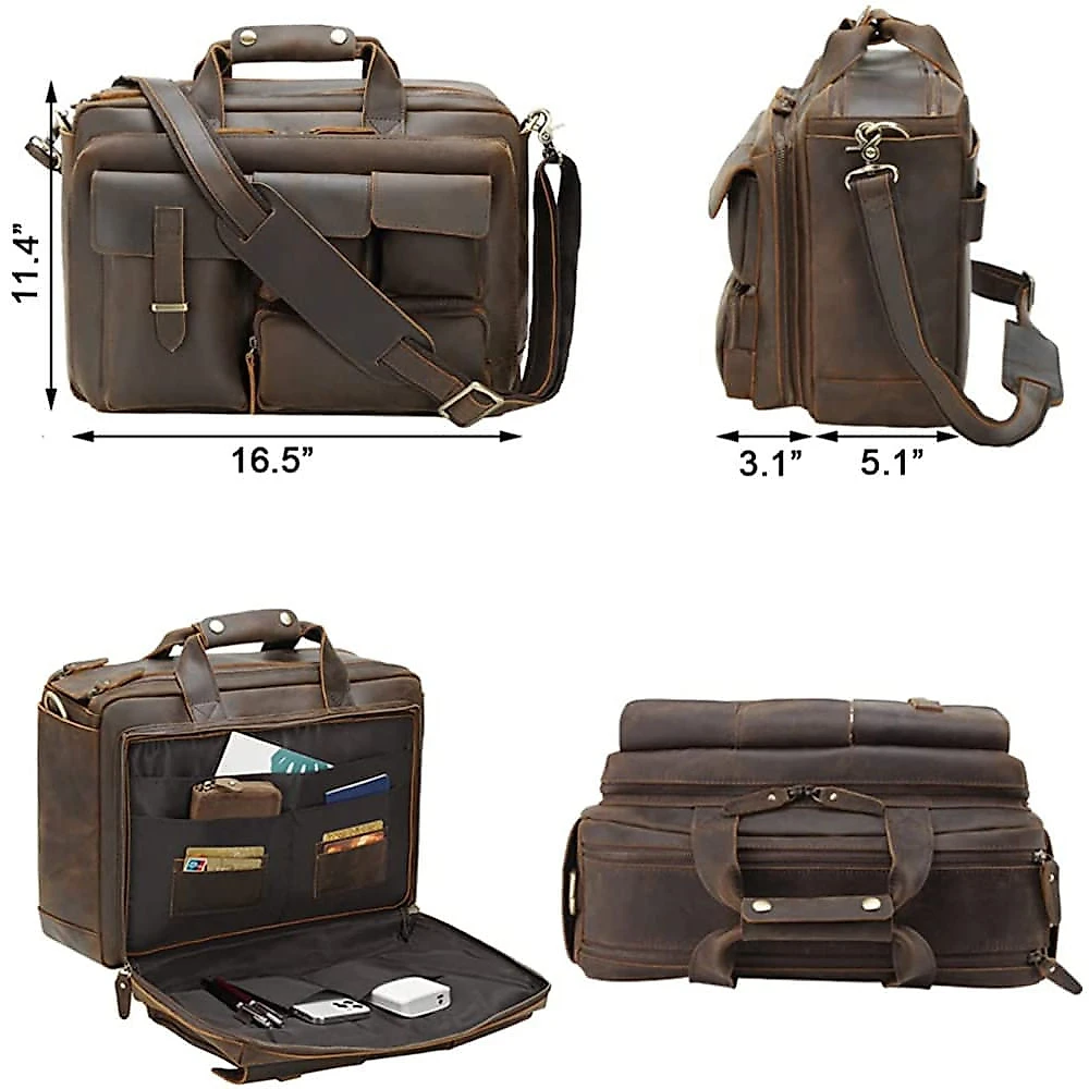 TIDING BolsaMaleta de Couro Genuíno Masculina para Laptop 43 cm Marrom