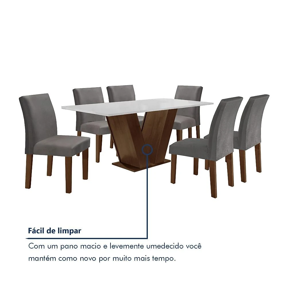 Conjunto Sala de Jantar Mesa 160x80cm Tampo Mdf com 6 Cadeiras Espanha Yescasa Chocolate/Grafite