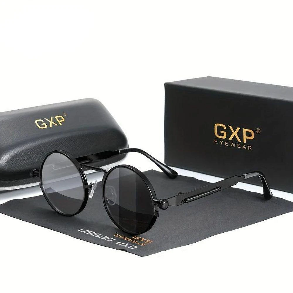 Óculos Redondos Polarizados Gxp Estilo Retro Armação Steampunk Fotoquímico Preto
