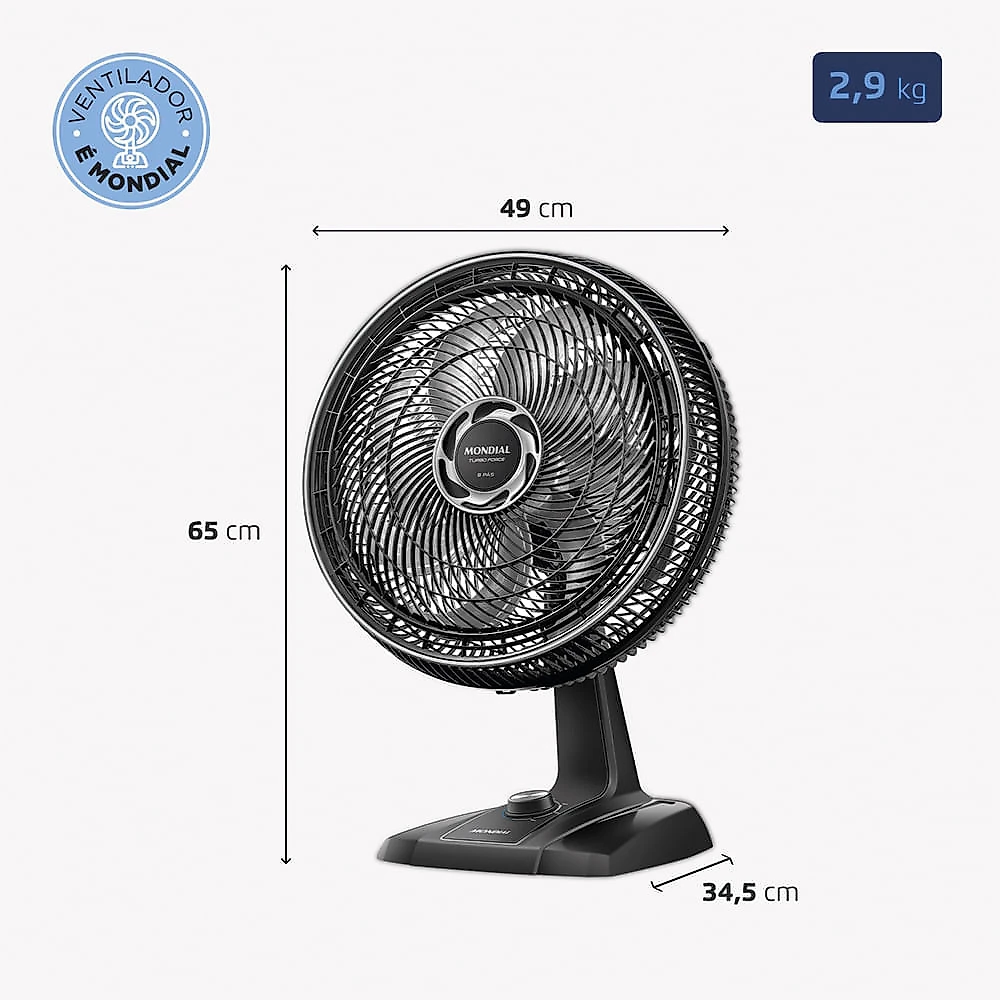 Ventilador 40cm Turbo Force Mondial Preto/Prata VTF-40-8P-BS 127V