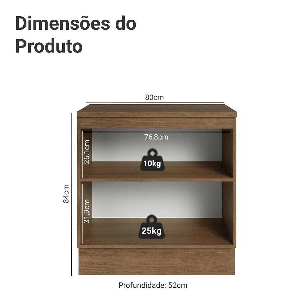 Balcão de cozinha 80 cm 2 portas rustic/verde vik madesa