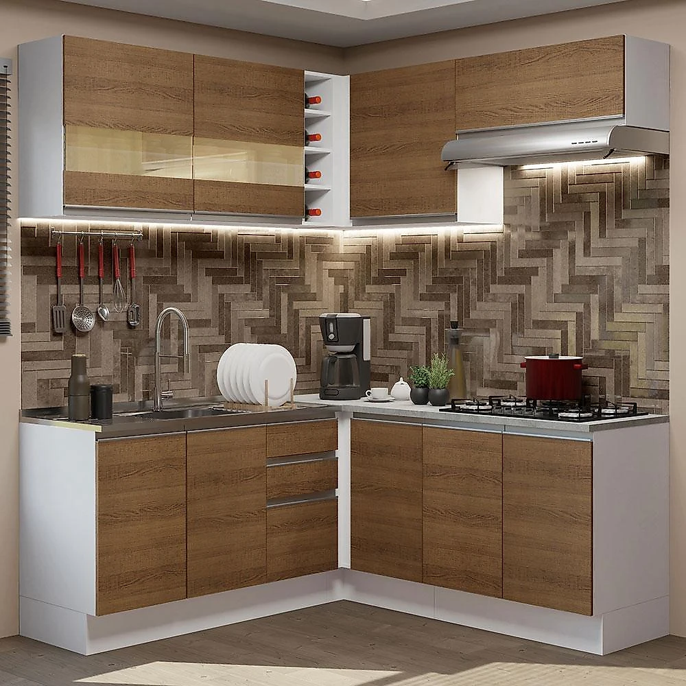Cozinha completa de canto madesa glamy 349001 com armário e balcão (sem tampo e pia) - branco/rustic