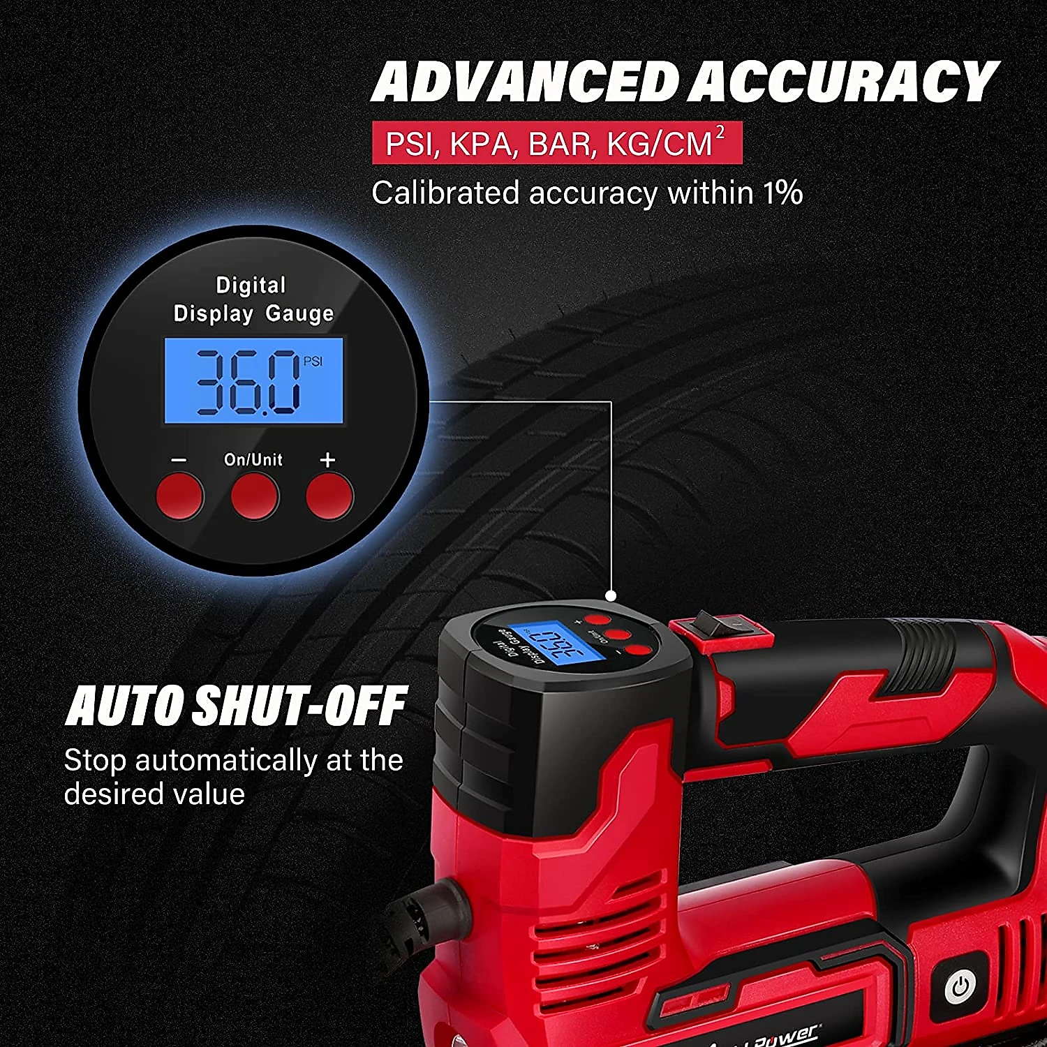 AVID POWER ACAP334 Compressor de Ar com Bateria Recarregável 20V12V 30PSI Vermelho