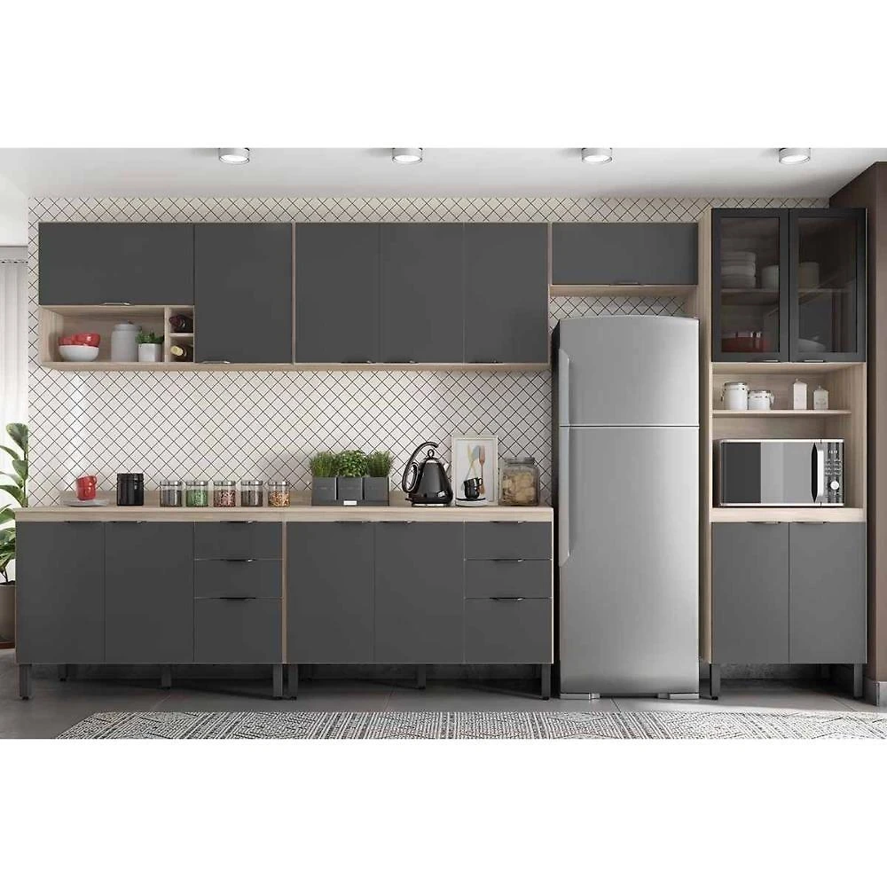 Cozinha Completa Firenze C6P129 9 Portas 2 Gavetas MDF-MDP 120CM Avena e Grafito