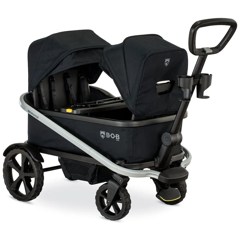 Carrinho de Passeio Vagão para 3 Crianças com Porta Copos e Cinto de Segurança, BOB Gear, Preto