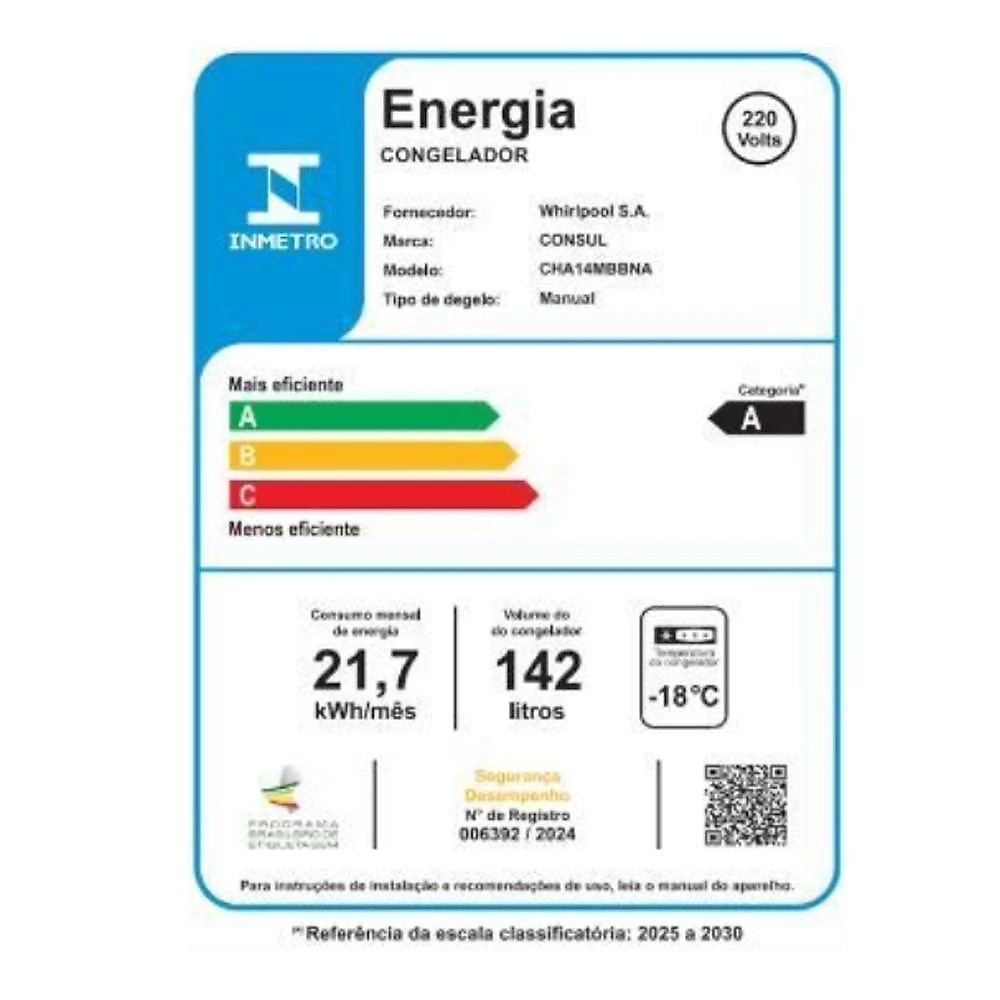 Freezer Horizontal Consul CHA14MB 142 Litros, Branco - 220V 220 Volts