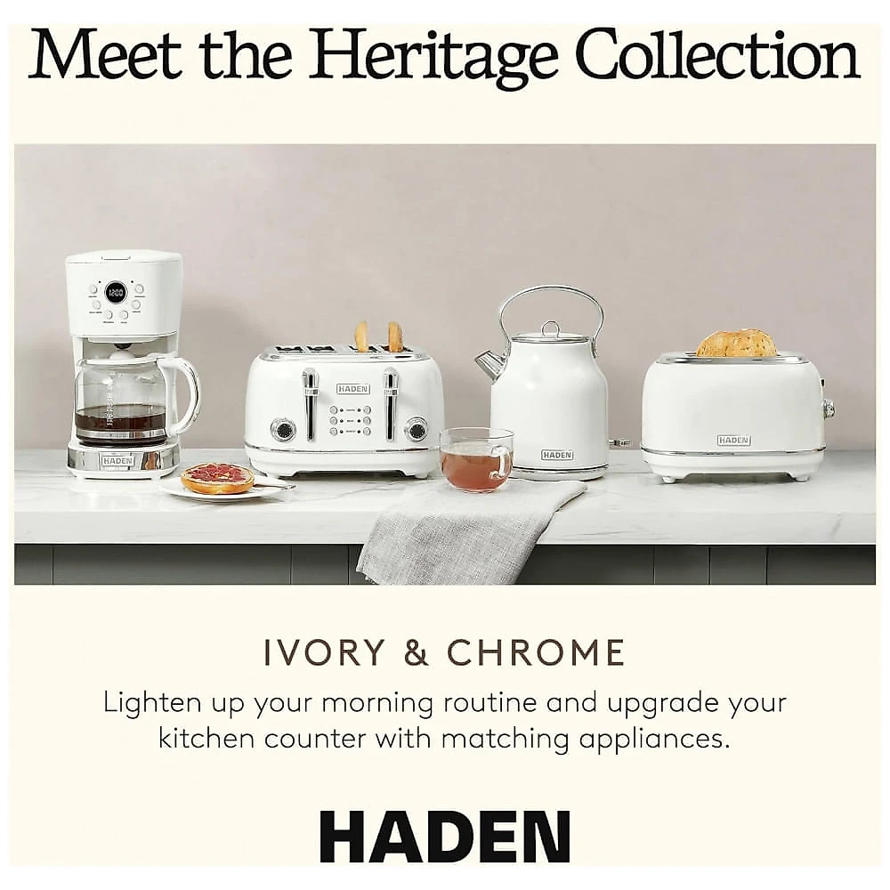 Conjunto chaleira elétrica e torradeira HADEN Heritage inox marfim retrô 4 fatias 1,7L 110V