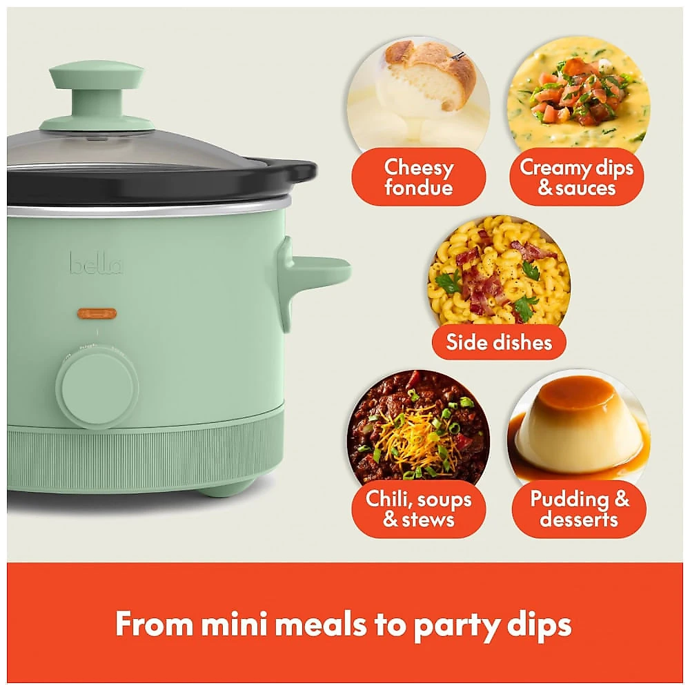BELLA Mini Slow Cooker 1,5 Litros com 3 Temperaturas, Revestimento Cerâmico Antiaderente e Tampa de Vidro Temperado - Seaglass