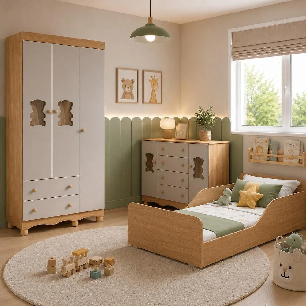 Conjunto de Quarto Ternura 5 Portas 6 Gavetas MDP-MDF Amadeirado e Off White Multimóveis