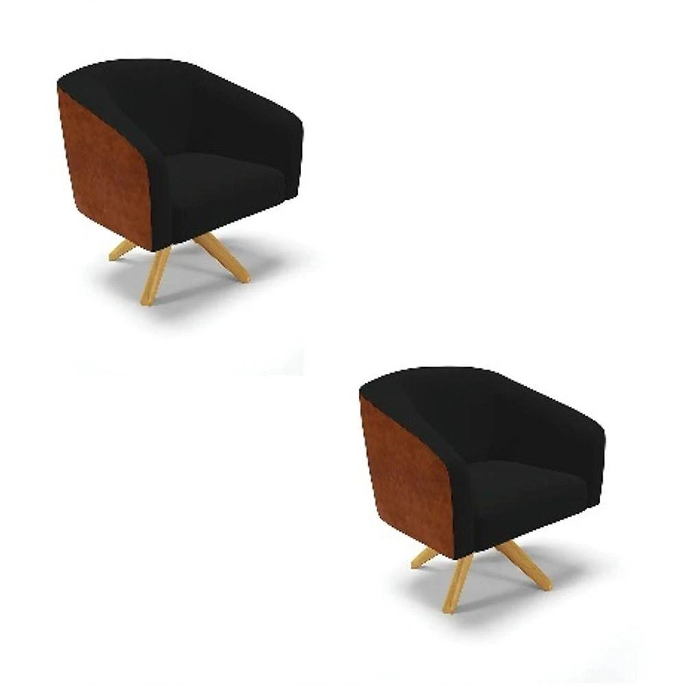 Kit 2 Poltrona Madeira Stella Corino Nozes Suede Preto - Fm