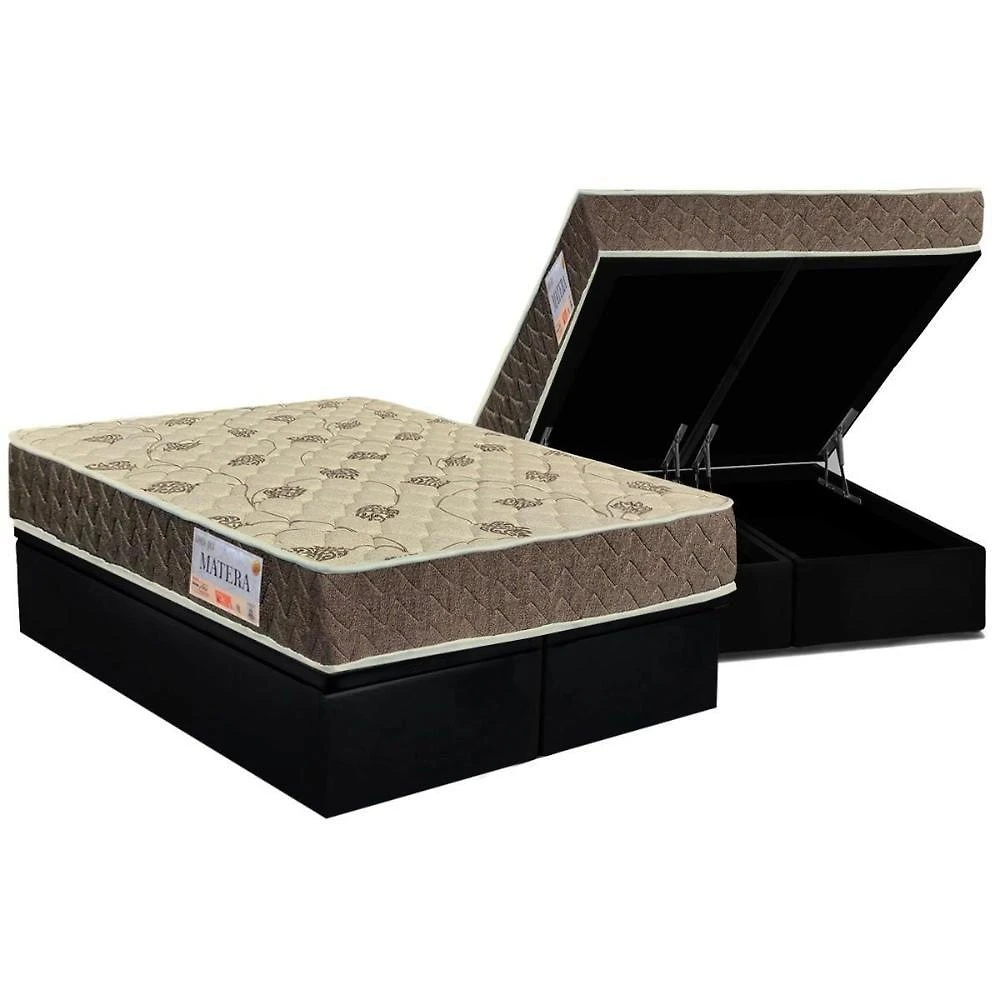 Cama Box Baú King: Colchão Ortopédico Orthoflex D33 / Ep Matera + Base Crc Suede Black(193X203)