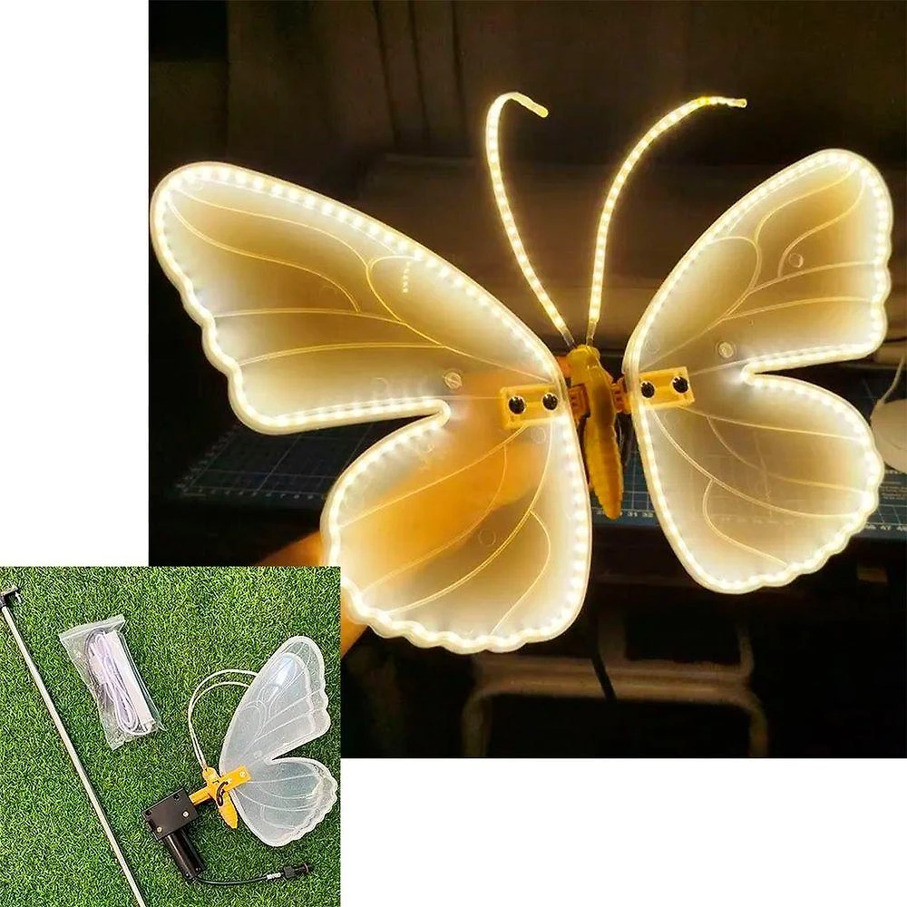 Borboleta Leds Amarelo Natal Movimento Suporte 40cm Bivolt