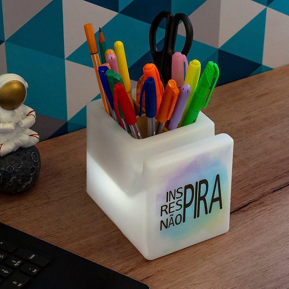 Organizador De Mesa Iluminado Não Pira Porta Lápis E Celulares