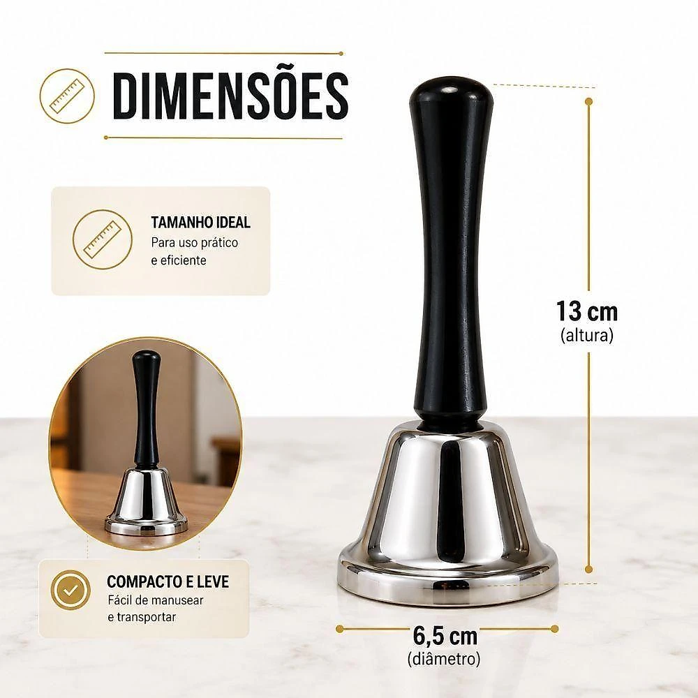 Sino de Mesa para Recepção Portátil Atendimento Hotel Restaurante Base Preta Metal Yeet