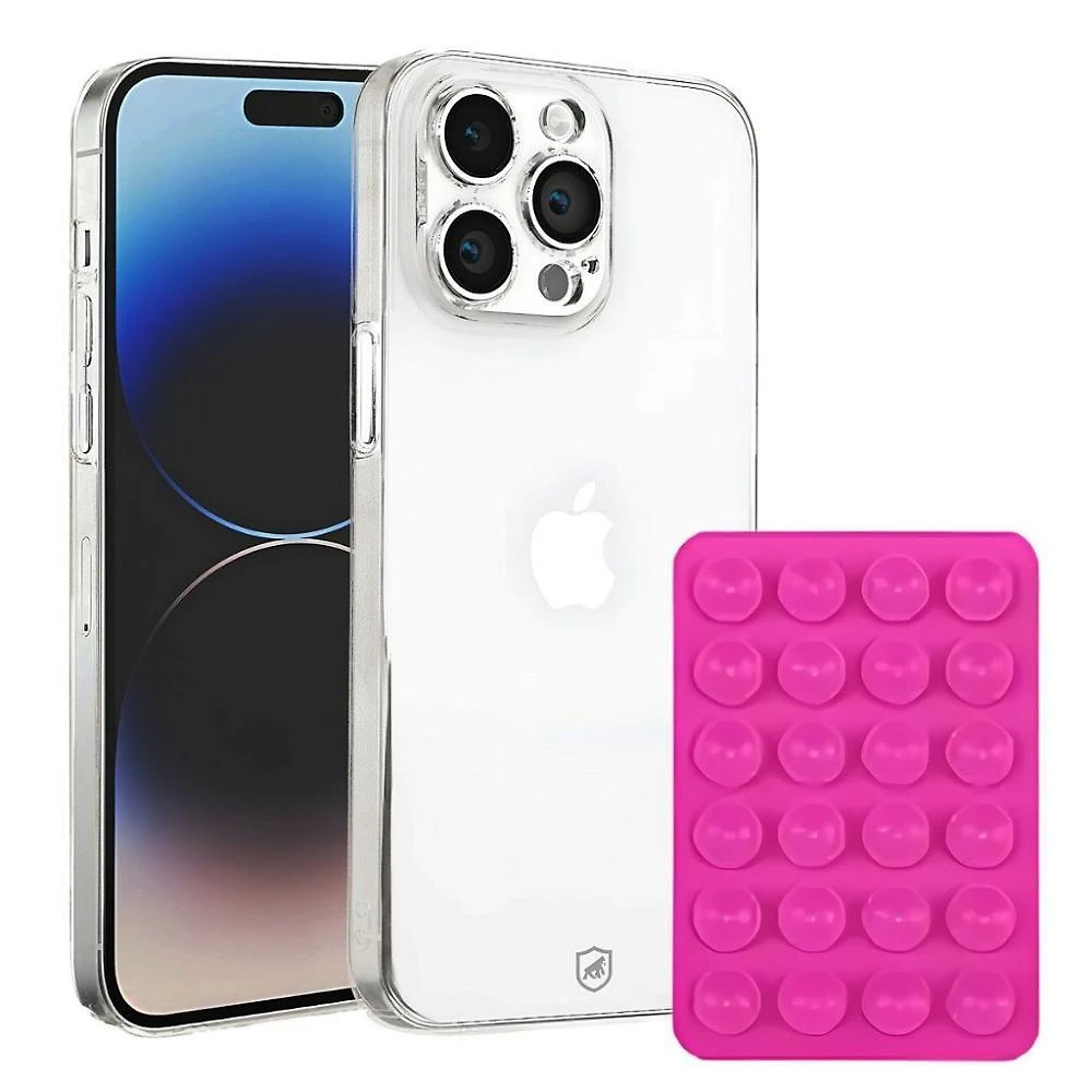 Capa para Celular + Suporte Ventosa Gshield Crystal Slim para Iphone 14 Pro Max Acrílico e Silicone