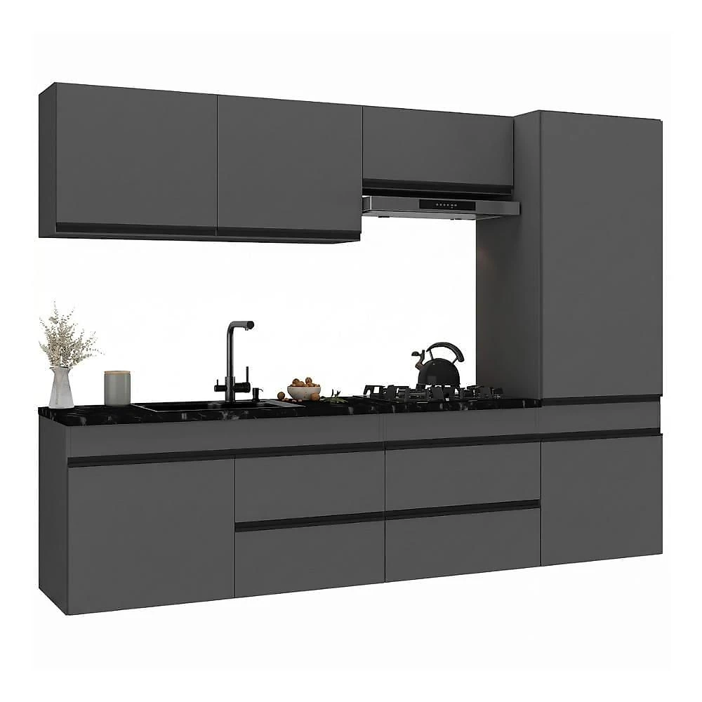 Cozinha Modulada Suspensa Milano MP2409 8 Portas 2 Gavetas 251,5cm Cinza Grafite Multimóveis