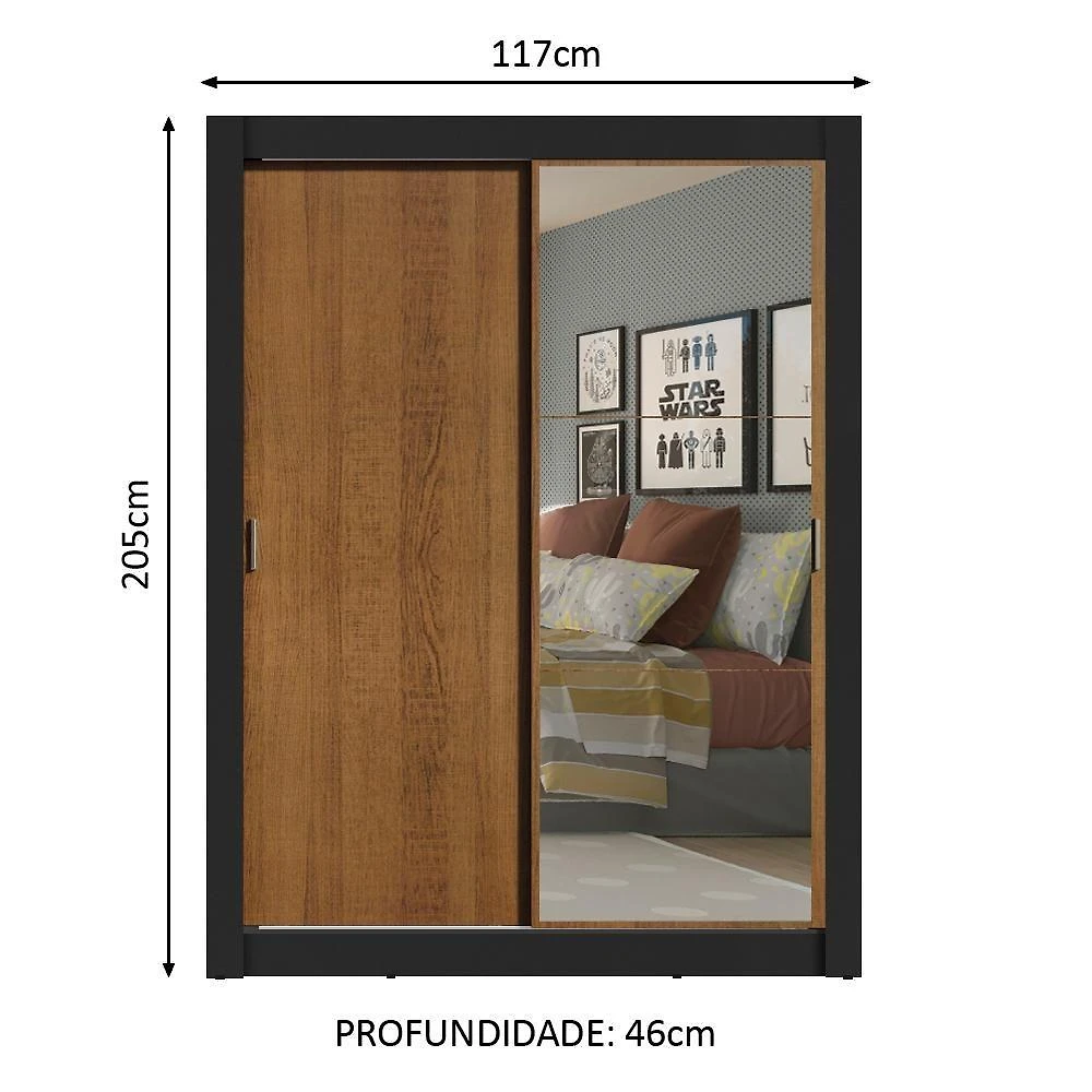 Miniatura Guarda Roupa Solteiro 2 Portas Correr Espelho Denver Madesa