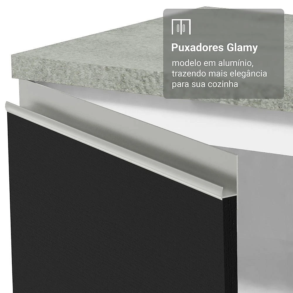 Armário de Cozinha Compacta 190cm Branco/Preto Glamy Madesa 05 Branco/Preto