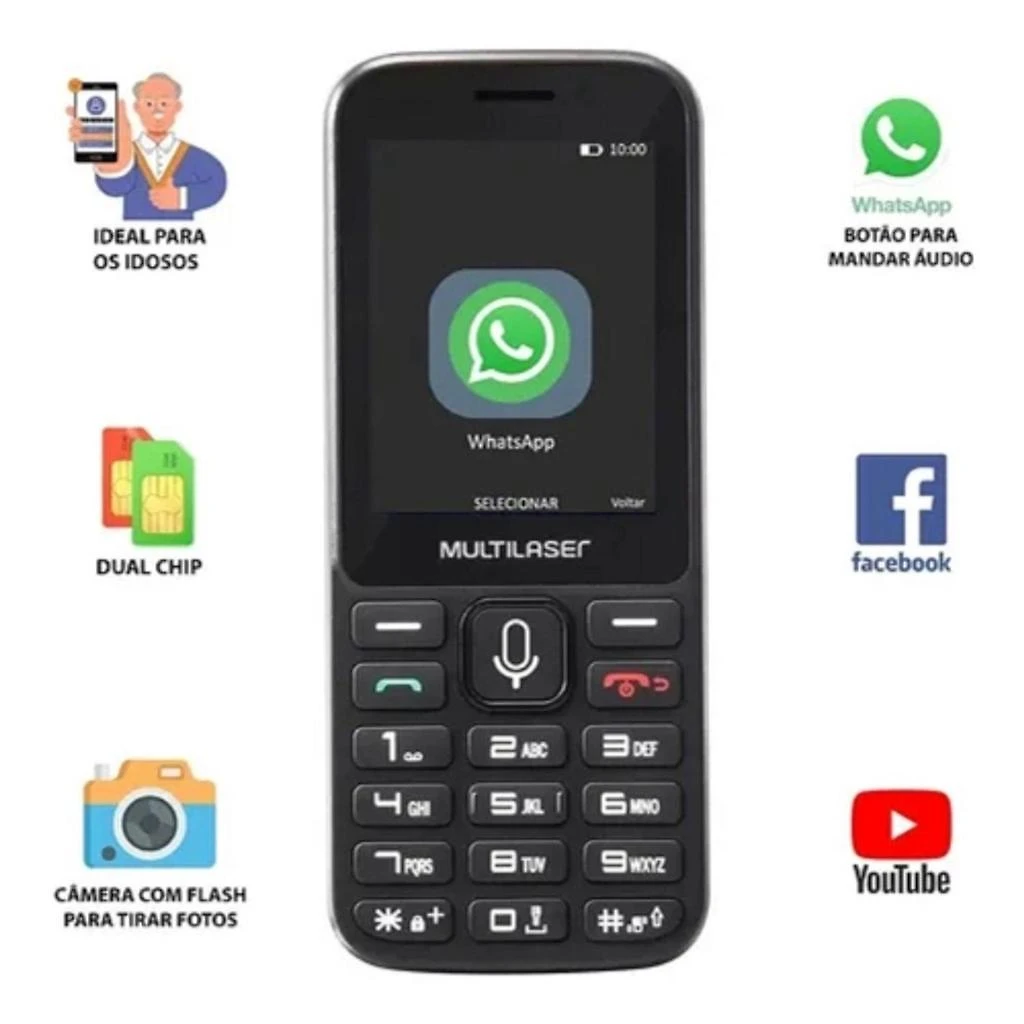 Miniatura Celular Multilaser Zapp Ii 2,4 Pol, Conexão 3G 512Mb, Preto,