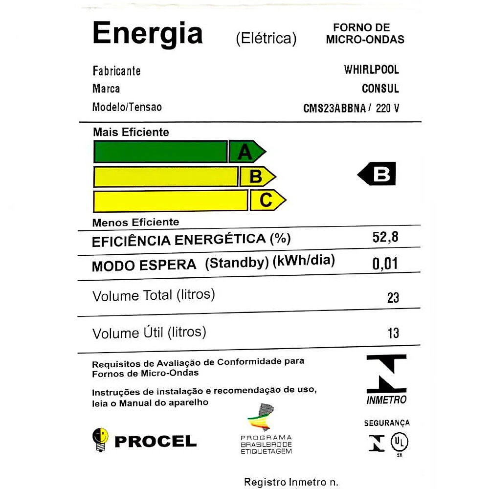 Micro-Ondas CMS23AB 23 Litros Branco Consul Branco - 110V