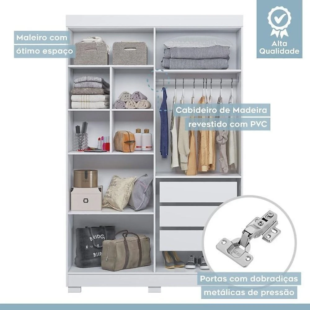 Quarto Infantil/juvenil com Beliche Vegas e Guarda Roupa 4 Portas 3 Gavetas Flórida 100% Mdf  Branco