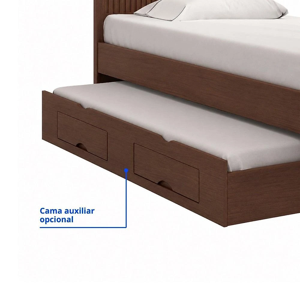 Cama Solteiro Premium Plus 100% MDF Castanho Com Off White