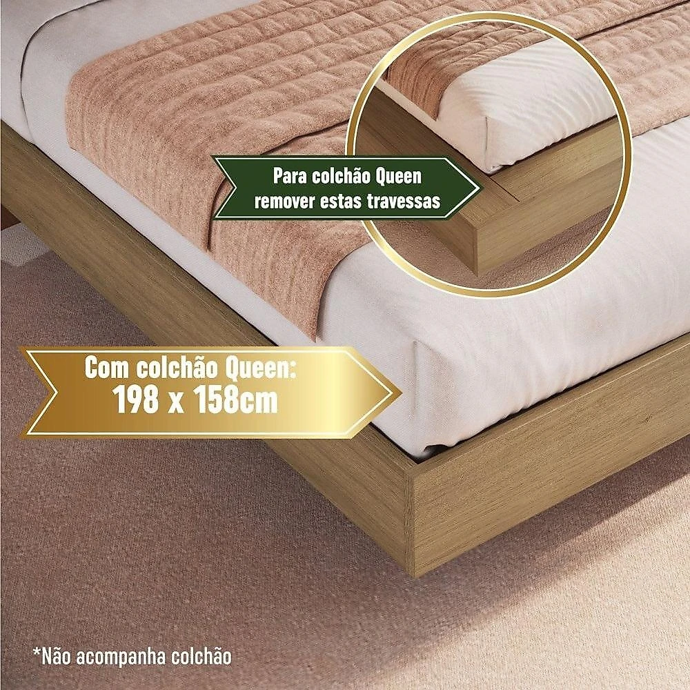 Cama de Casal e Queen Suspensa com Iluminação LED e Organizador na Cabeceira Cancun Mel