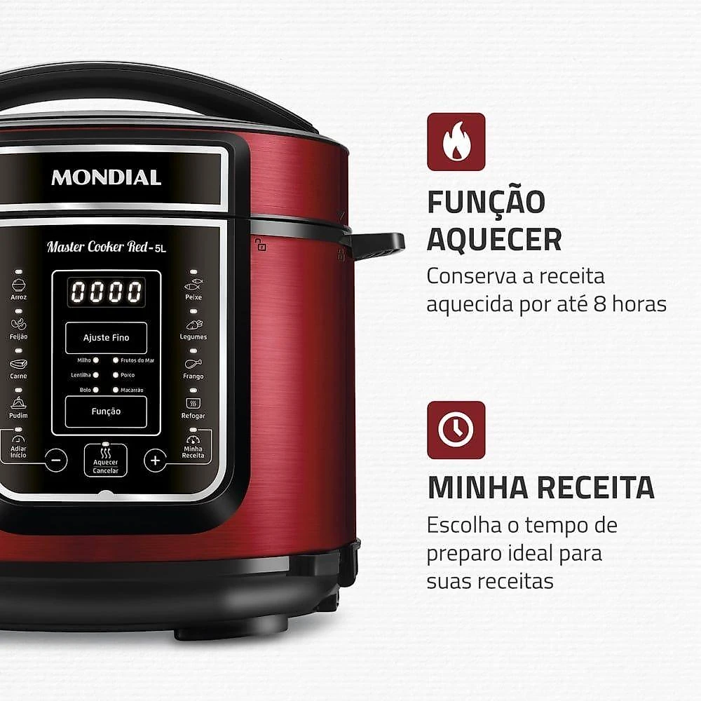 Panela de Pressão Elétrica Digital PE-39 5L 900W com 14 Funções Vermelho 110V