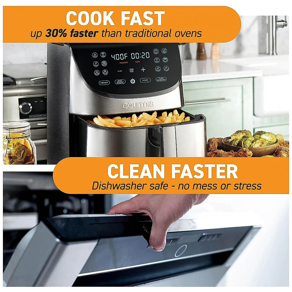 Air Fryer 8 Litros com Painel de Controle Digital, Aço Inoxidável, 1700W 110V, Gourmia, Prata