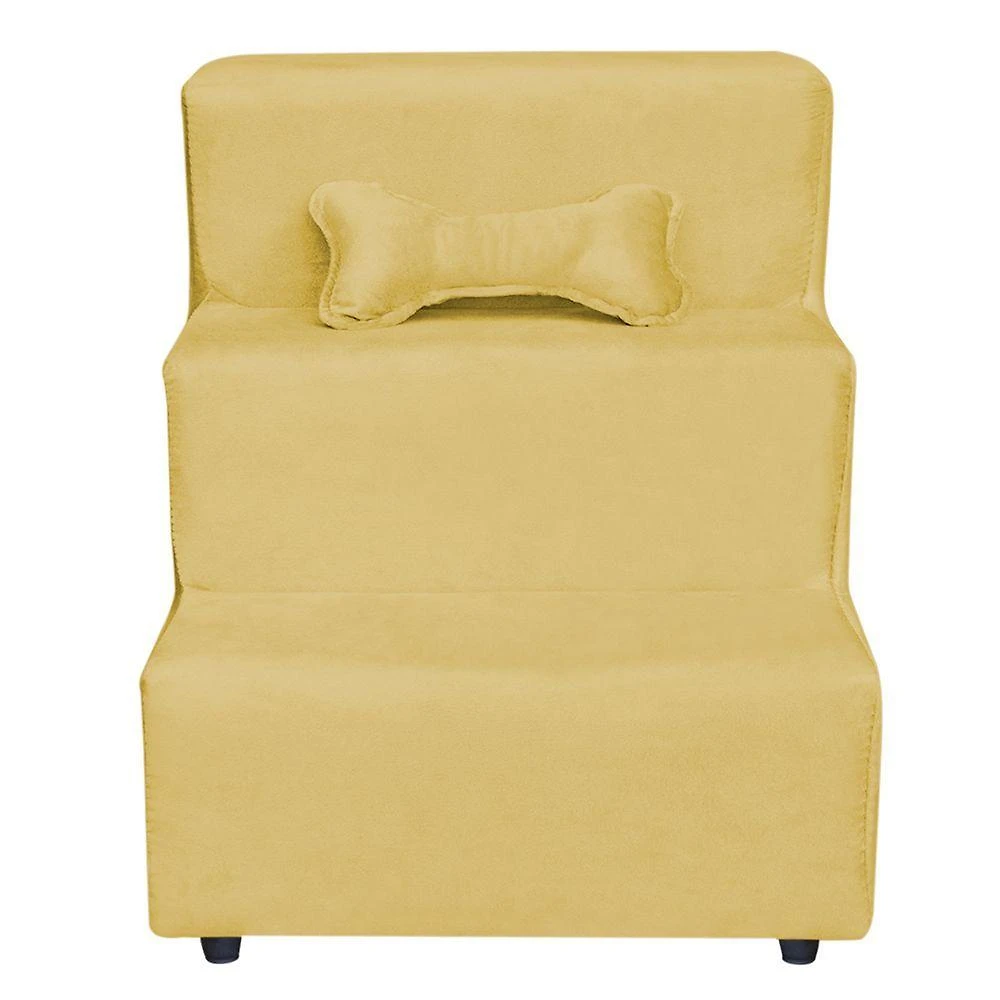 Escadinha Pet 3 Degraus Cachorro E Gato Veludo Amarelo