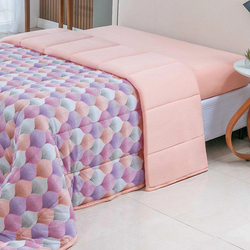 Edredom Cobertor Casa Scarpa Sonnet Solteiro Malha Estampada Dupla Face Algodão - Mosaico - Salmão