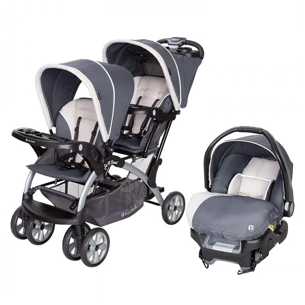 Carrinho de Bebê Duplo com Cadeira para Carro Baby Trend, Preto e Lilás