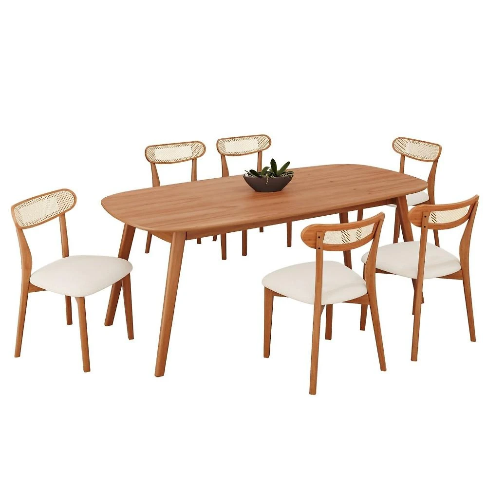 Miniatura Conjunto Sala de Jantar Mesa 180x80cm Tampo em Mdf Laminado 6 Cadeiras Ceci Natural