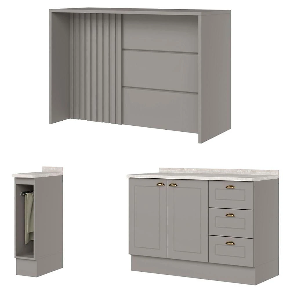 Bancada E Balcao Gourmet 146 Cm Ce817 Americana Cinza Calcare Henn