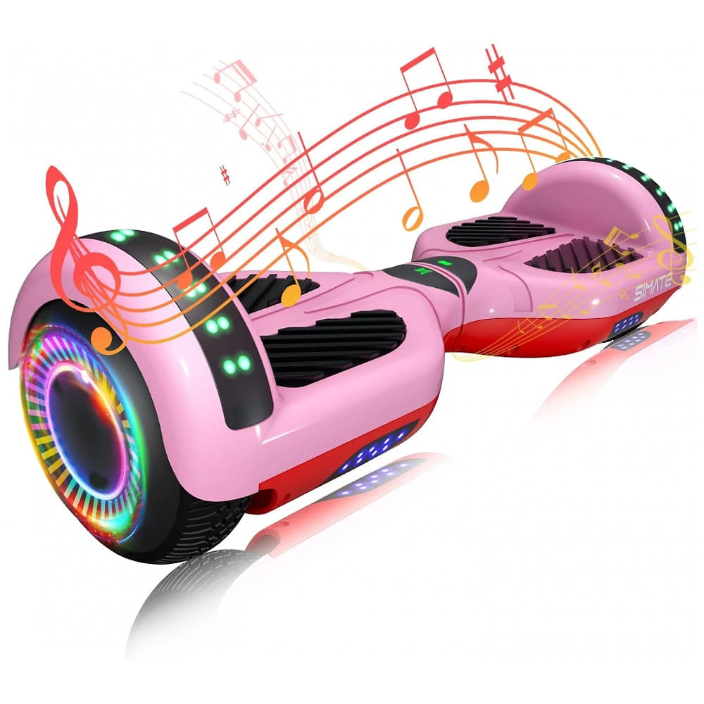 Hoverboard SIMATE Rosa 6,5" com Bluetooth, Luzes LED e Certificação UL2272 – Até 13,7 km/h, Autonomia de 12,8 km