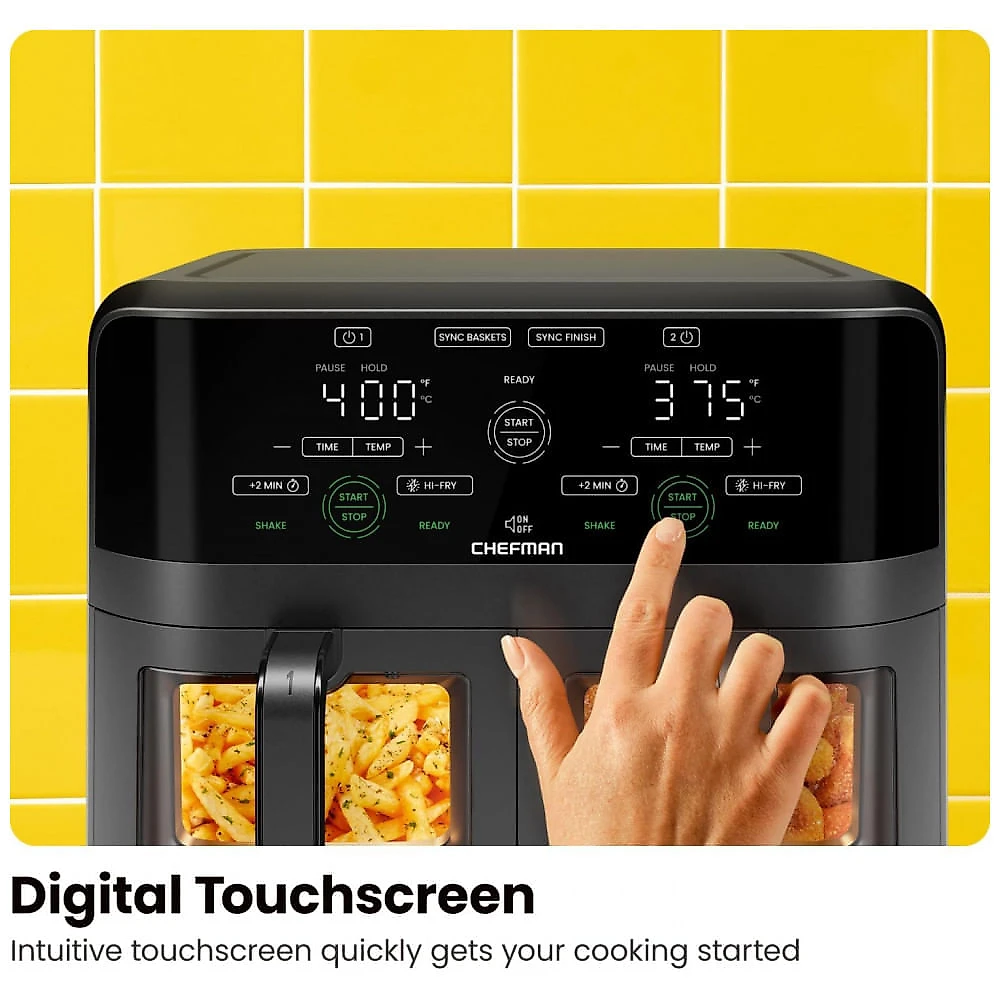 Fritadeira Elétrica Airfryer com 2 Cestos de 3L e Janela de Visualização, 110V 1700W, CHEFMAN, Preto e Cinza