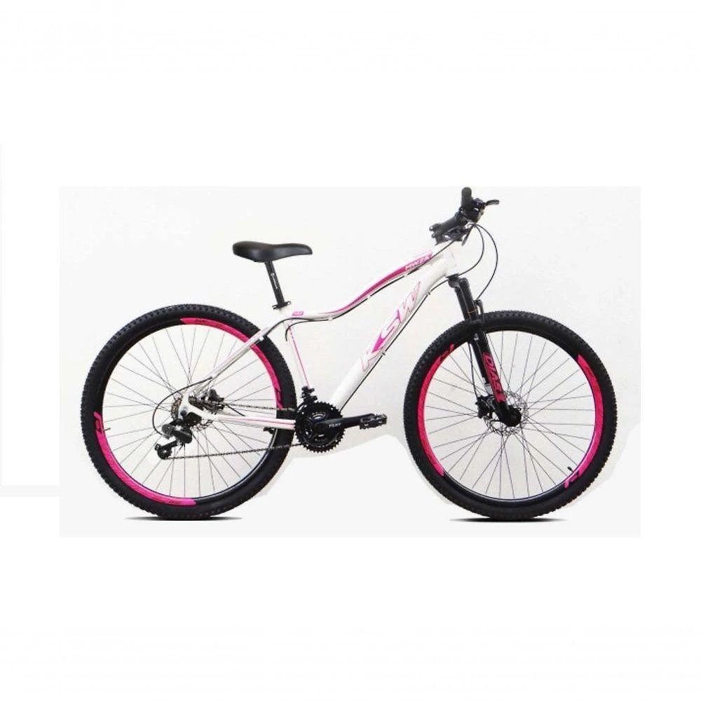 Bicicleta Feminina Aro 29 Ksw Mwza Alumínio 27v Freio A Disco Mecânico - Branco-rosa Tam.15