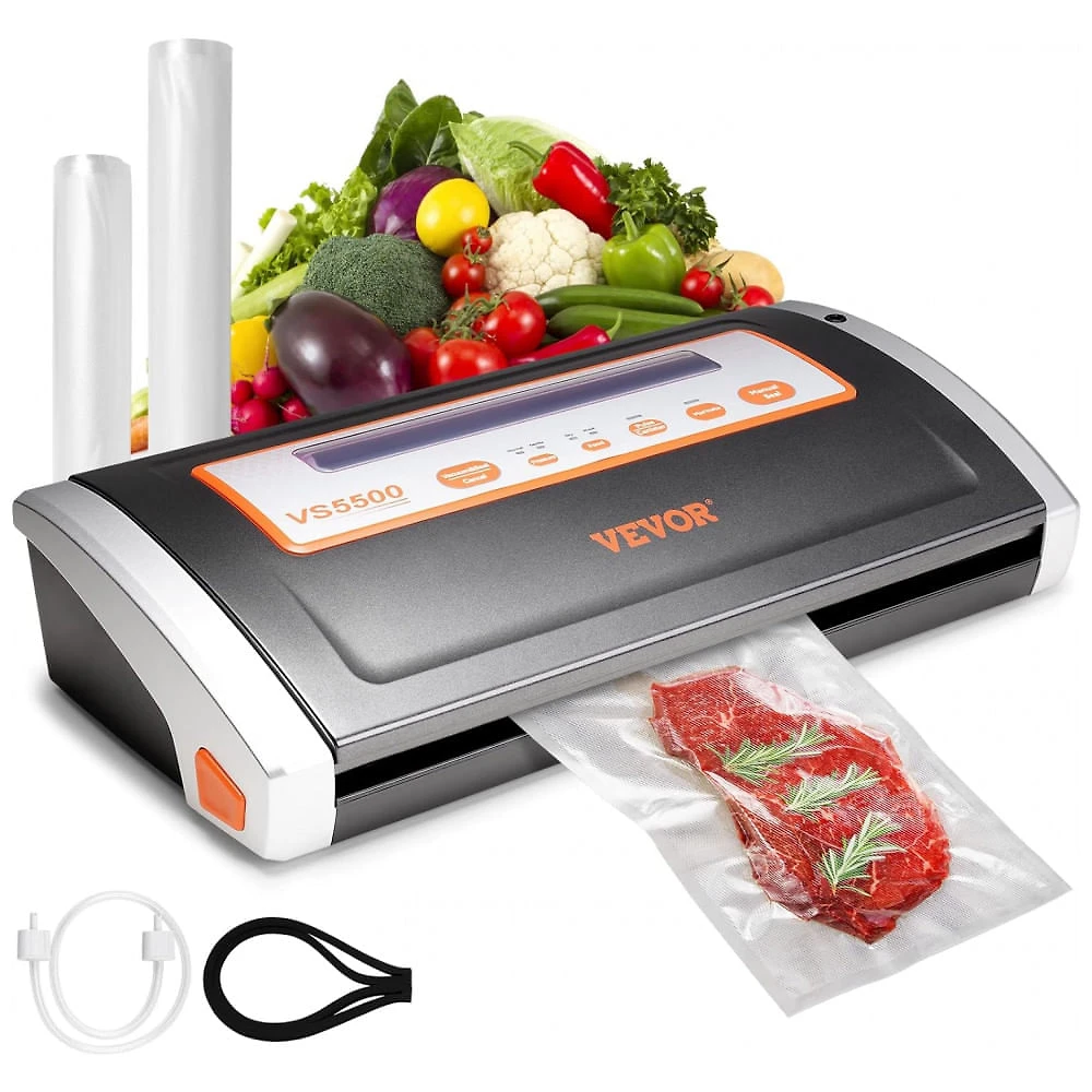 Seladora a Vácuo Automática ou Manual para Alimentos Secos e Úmidos com Cortador, 110V, VEVOR, Preta