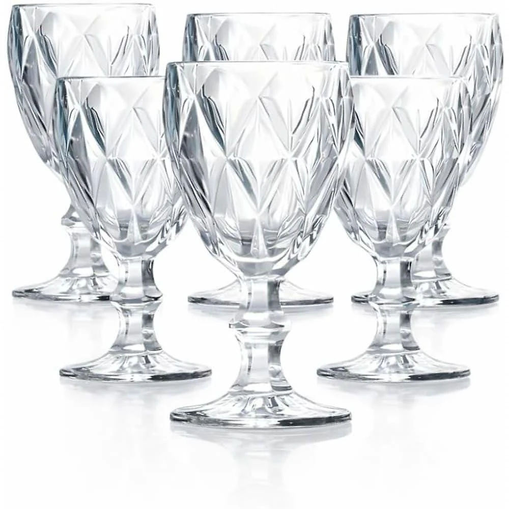 Taça Diamond para Bebidas Vidro Elegante com Padrão Diamante Canelado Transparente 315ML 6 Peças
