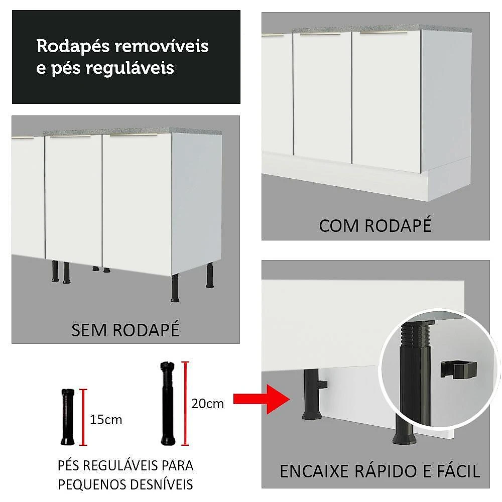 Balcão madesa lux 80 cm 2 portas (sem tampo) - branco/branco veludo