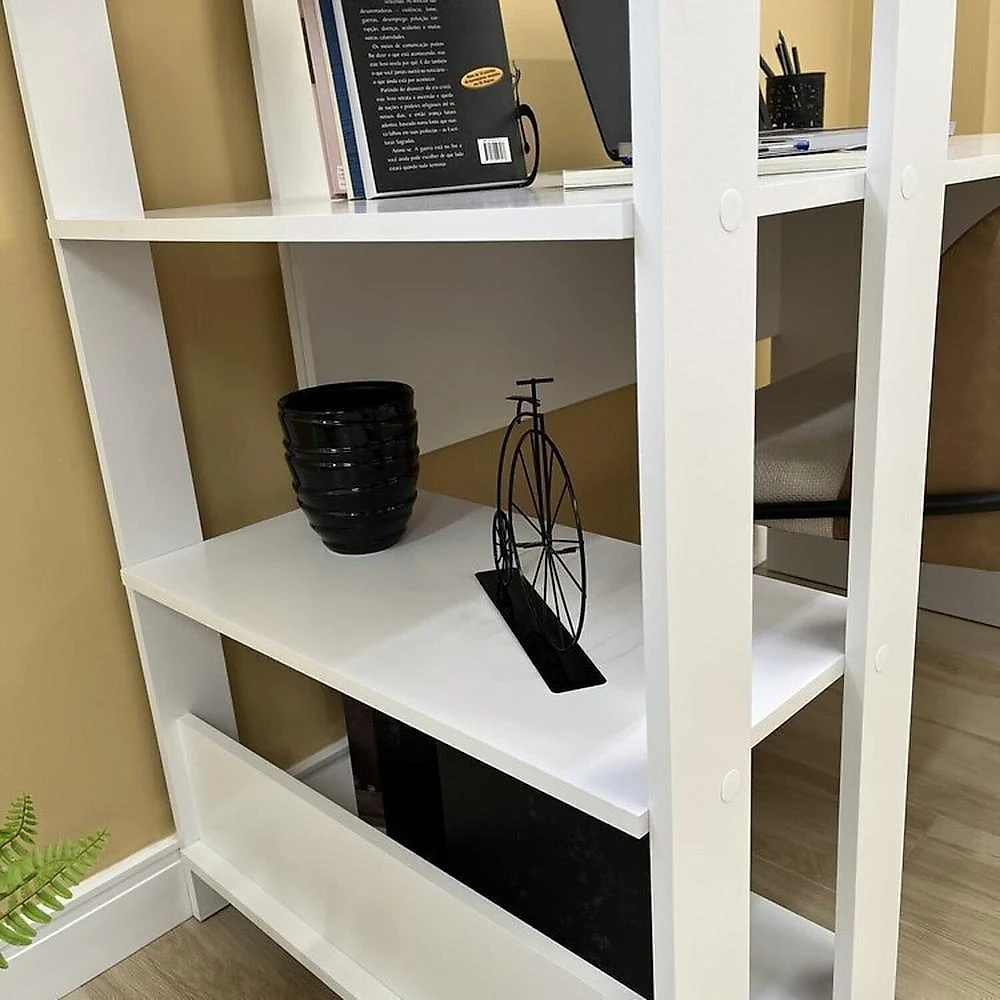 Kit 2 Peças com Escrivaninha Match e Estante para Livros 5 Prateleiras Branco
